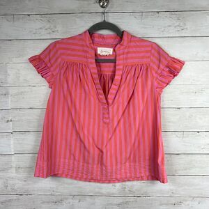 Anthropologie The Darcey Popover Pink/Orange Stripe Swing Top